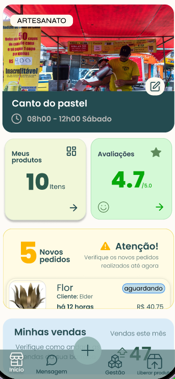 Perfil e painel do feirante